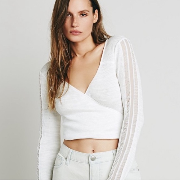 NWT Free People Nevermind Crop Wrap Top thumb holes mesh ballet We the Free - Picture 8 of 13